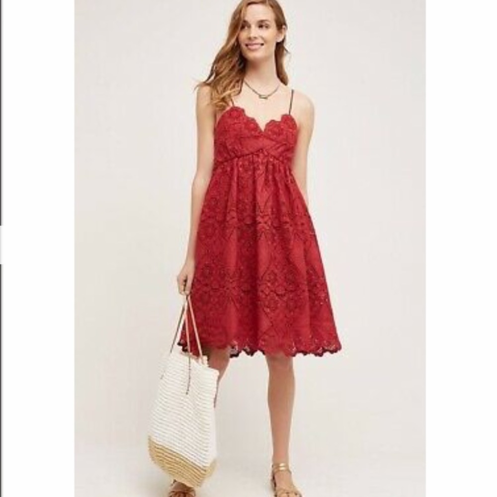 Anthropologie Red Maeve Summer Moon Lace Dress NWT